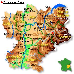 la carte de Rhone-Alpes